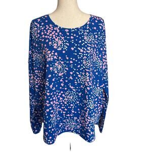 Crown & Ivy top Size XL Blue Pink Hearts Lightweight Sweatshirt Oversized